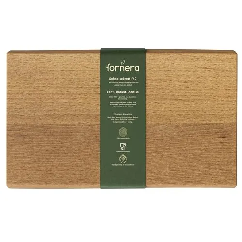 fornera f40 Massivholz Schneidebrett mit Baumkante, Großes Schneidebrett für die Küche, Holzschneidebrett, Servierbrett, aus massiver Buche, geölt, Made in Germany, Maße HxBxT: 3x(32-37) x50 cm