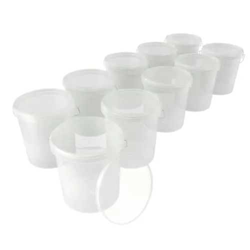 10x Eimer mit Deckel 16 Liter Transparent - lebensmittelecht luftdicht und stabil, Leer Eimer mit Griff und Verschluss Deckel für Lebensmittel Chemie Wand Farbe Waschpulver Klebstoffe geeignet