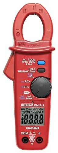 Benning CM 2-1 Digital-Stromzangen-Multimeter - Mess- & Prüfgeräte: Präzises True RMS Multimeter mit 4-stelliger LCD-Anzeige und praktischer Hintergrundbeleuchtung für optimale Lesbarkeit bei allen Lichtverhältnissen.