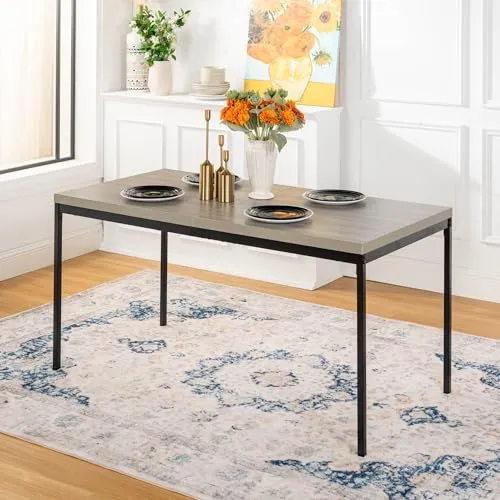 FurnitureR 150cm skandinavischer grauer hölzerner Korneffekt Küche Esstisch, moderner hölzerner rechteckiger Esstisch mit schweren Metallbeinen, passend für 4-6 Personen Esszimmer, Restaurant, Wohnung