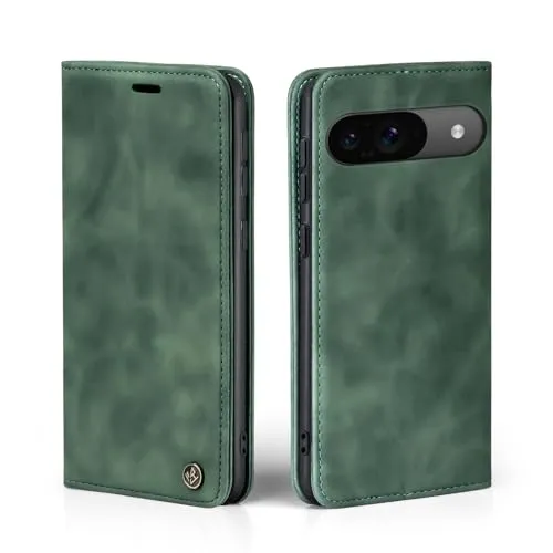 LBH Handyhülle für Google Pixel 9/9 Pro in Grün mit Karten- und Geldfach Smartphone Hülle mit Standfunktion Flip Case Schutzhülle Magnetverschluss Vintage