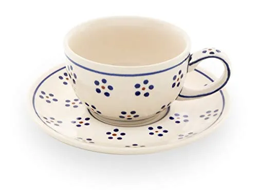 Original Bunzlauer Keramik - klassische Kaffee und Tee Tasse mit Untertasse 0.21 Liter im Dekor 1