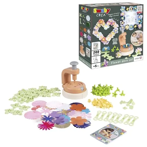 Smoby Crea Kreativset Flower Deko – Blumen-Kreations-Maschine mit 200 Zubehörteilen - Kreativset für Kinder ab 5 Jahren: Bastelspaß mit einer speziellen Blumen-Kreations-Maschine für individuelle Blumendesigns und Deko-Elemente.