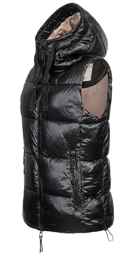 Sublevel Damen Steppweste D50048X80113A2 in Schwarz, Größe M - Modische kurze Steppweste mit seitlichen Reißverschlusstaschen und Innentaschen. Die abnehmbare Kapuze und der 2-Wege-Reißverschluss bieten Komfort für Freizeitaktivitäten und Übergangszeiten.