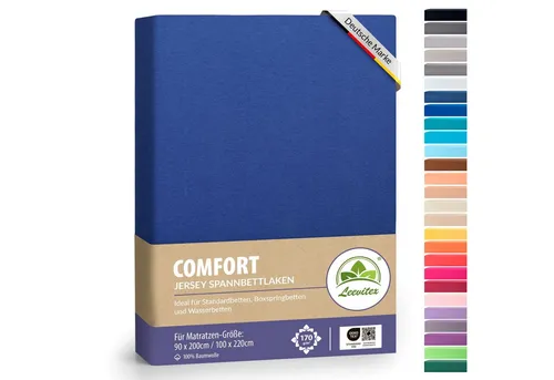 leevitex® Spannbettlaken Premium 170g/m², Gummizug: rundum, schwer und dick, 100% Jersey-Baumwolle, auch Boxspringbett geeignet