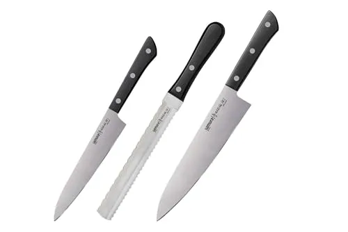 Samura HARAKIRI Profi Messer Geschenk Set - Ultra-scharf aus japanischem AUS 8 Edelstahl - Kochmesser Set mit 3 ultra-scharfen Messern, ideal für Hobby- und Profiköche. Ergonomischer Griff für sicheren Halt, auch bei nassen Händen. 2 Jahre Zufriedenheitsgarantie!