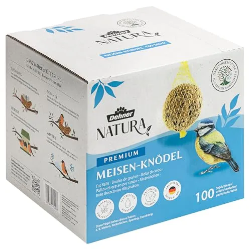 Dehner Natura Wildvogelfutter Bio-Netz, 100 Stück à 100g - Leckeres Wildvogelfutter für Meisen und Grünlinge. Nachhaltig produziert in Deutschland und ideal zum Aufhängen. Verpackt in umweltfreundlichem Karton, bietet es wertvolle Energie für Ihre gefiederten Freunde.