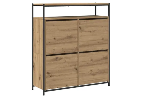 vidaXL Schuhschrank mit 4 Klappen-Armen - Artisan Eiche - Schuhablagen für den Innenbereich mit elegantem Artisan Eiche-Finish, vier Schiebetüren für einfachen Zugang und modernem Design - perfekt für Eingangsbereich oder Flur.