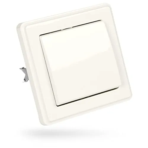 greate Taster Unterputz in weiß - Taster Lichtschalter 250V AC, 10A, IP20 inkl. Rahmen, Unterputz Einsatz & Abdeckung - Lichtschalter Unterputz Taster, Tastschalter Unterputz, UP Schalter