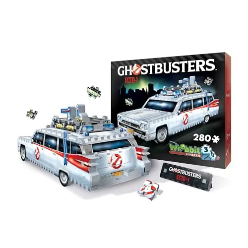 Wrebbit 3D Ghost Busters ECTO-1 Puzzle - 3D Puzzle für Ghostbusters-Fans, 280 Teile, detailgetreue Nachbildung des Ecto-1 mit No Ghost Logo und Zubehör für ein unvergessliches Bauerlebnis.