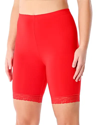 Merry Style Damen Kurze Leggings mit Spitze Freizeithose High Waist Radlerhose Hohe Taille aus Viskose MS10-431 (Rot, XS)