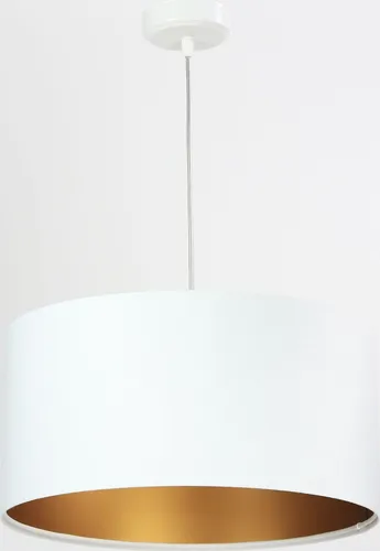 Licht-Erlebnisse Hängelampe ROSIE, Weiß Gold, Ø40cm - Stilvolle Pendelleuchte für Wohnzimmer und Esszimmer, mit samtiger Velours-Optik und schimmerndem Licht durch goldene Innenseite; Made in EU und UV-beschichtet für langanhaltende Farbintensität.