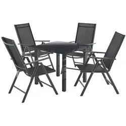 Juskys Aluminium Gartengarnitur Milano - 5-teiliges Gartenmöbel Set mit großem Tisch und 4 Stühlen, ideal für gesellige Sommerabende und Grillpartys im Freien.