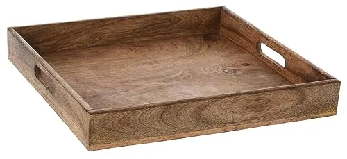 Tablett Mangoholz Dekotablett Serviertablett braun Natur massives Holztablett Mango Holz (30 x 30 cm)