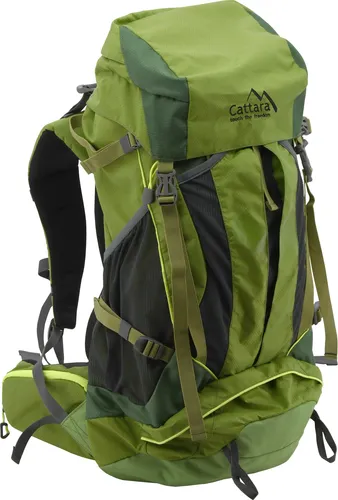 Cattara 13860 Rucksack 45l GreenW - Geräumiger 45l Rucksack aus 100% Polyester, ideal für Outdoor-Abenteuer. Mit Regenmantel, 8 Taschen und anpassbarem Tragesystem für höchsten Komfort.