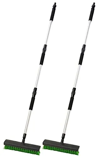 Royal Gardineer Besen: 2er Set 2in1-Waschbesen mit Gartenschlauch-Klick-Anschluss,14 Wasserd. (Solarpanel Bürste, Garten-Schlauch-Besen, Wasserhahn)