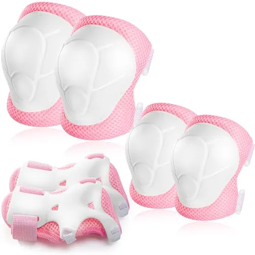 Knieschoner Kinder Schoner Inliner Protektoren: [6er Set] Schützer Inline Skates Knieschützer Skateboard SchutzausrüStung Knie und Ellenbogenschützer für Kinder (Rosa und Weiß, Small(3-8 Jahre))