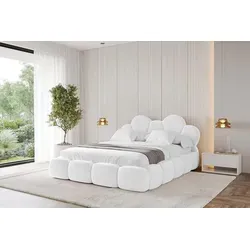 ALTDECOR Polsterbett mit Bettkasten - LANA 180x200 in Weiß - Modernes Doppelbett mit praktischem Bettkasten zur einfachen Aufbewahrung von Bettwäsche. Hochwertiger Bouclé-Stoff vereint Stil und Komfort. Erhältlich in verschiedenen Größen für jedes Schlafzimmer.