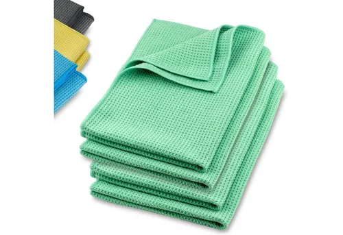 ELEXACLEAN Mikrofaser Trockentuch, Premium Waffeltuch (4 Stück, 60x40 cm, Grün) - Wiederverwendbare Reinigungstücher, saugstark und superweich - ideal für streifenfreies Trocknen von Auto, Glas und Hochglanzflächen.