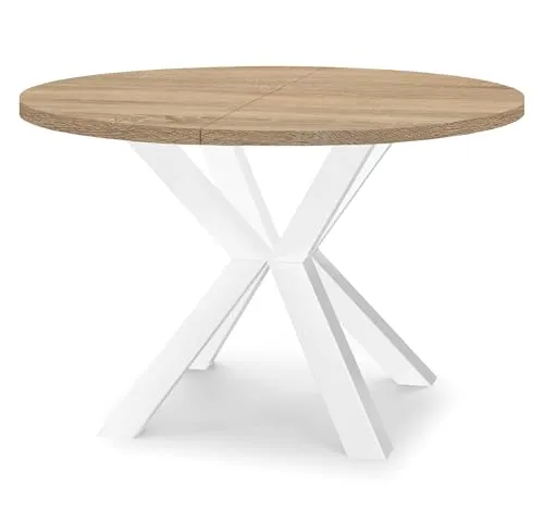 Dekori Möbel Runder Ausziehbarer Tisch RAL - Esszimmertisch im skandinavischen Stil, ausziehbar von 90 bis 220 cm, mit robusten Holzbeinen und kratzfester Oberfläche für vielseitige Nutzung.