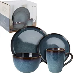 16-teiliges Steingut Geschirrset mit reaktiver Glasur