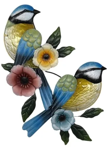 abc HOME | Wanddeko Blaumeise | Metall | Glas | 46 cm H