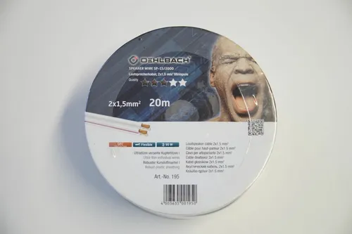Oehlbach Lautsprecherkabel  2 x 1,5 mm² weiß 20 Meter Spule