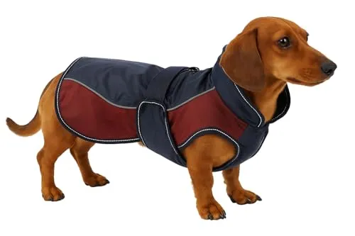 Flamingo Hundemantel Winter Eisberg – Dunkelblau & Bordeaux, XXS 30cm - Wasserabweisender Hundemantel für den Winter, ausgestattet mit reflektierenden Streifen für optimale Sichtbarkeit und einem praktischen Bauchriemen für einfachen Sitz.