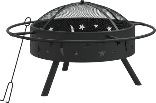 vidaXL Feuerschale mit Schürhaken 70 cm XXL Stahl - Feuerkörbe & -schalen, robuste Stahlkonstruktion für gemütliche Abende im Freien mit Netzabdeckung und praktischen Schürhaken für sicheres Feuererlebnis.