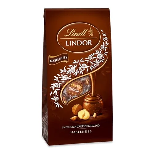 Lindt Schokolade LINDOR Kugeln Haselnuss Milchschokolade| 137 g Beutel | ca. 10 Kugeln Vollmilchschokolade mit zartschmelzender Nuss-Füllung | Pralinen-Geschenk | Schokoladen-Geschenk