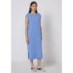 Jerseykleid STREET ONE STUDIO, Damen, Gr. 44, EURO-Größen, sunset blau, Web, 50% Baumwolle, 46% Polyester, 4% Elasthan, unifarben, normal wadenlang, Rundhals, Bündchen, Kleider Jerseykleid, soft und trageangenehm