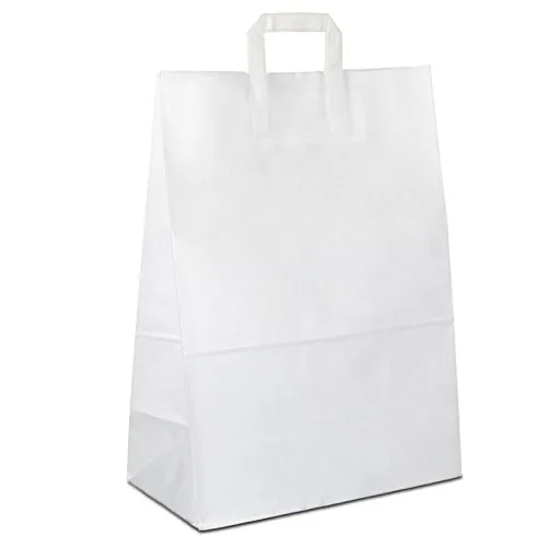 HUTNER Papiertüten weiß mit Flach-Henkel I 250 STK. 32+17x44cm I Papiertragetasche für Einzelhandel, Hochzeit, Geburtstag, to-GO I Geschenktüten aus Kraftpapier I
