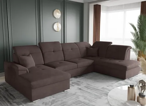 Wohnlandschaft Schlafsofa FREJA - Schokoladenbraun mit Schlaffunktion - Sofa für mehr als 5 Personen, inkl. Schlaffunktion und Bettkasten. Modernes Design in Schokoladenbraun, ideal für Ihr Wohnzimmer.
