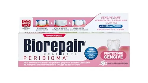 Biorepair, Zahnpasta zum Schutz des Zahnfleisches Peribiom, bekämpft und verhindert Zahnfleischprobleme, mit Probiotika, feuchtigkeitsspendende Hyaluronsäure, ohne Fluor, 75 ml