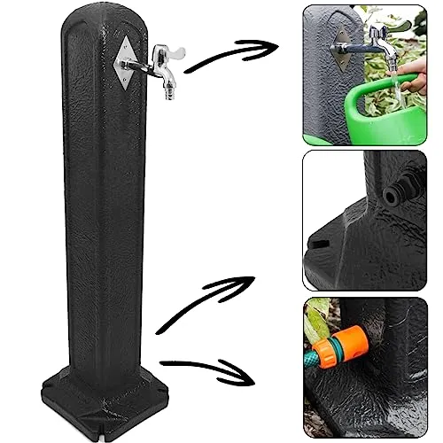 Wassersäule Garten Tanker - Freistehender Wasserhahn in Schwarz - Modernes Design mit UV-beständigem Material, ideal als dekorative Wasserentnahmestelle in Ihrem Garten. Einfache Verbindung per Schnellkupplungen.