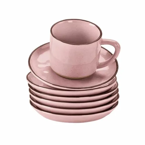 LOBERON Tasse mit Untertasse 6er Set Biarré - Thermobehälter im mediterranen Charme, aus langlebigem Steinzeug, spülmaschinenfest und ideal für gemütliche Tischmomente.