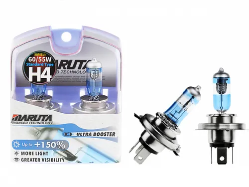 MARUTA ULTRA BOOSTER H4 60/55W - 150% Helligkeit Halogenlampe - Autobeleuchtungen mit 150% mehr Helligkeit für optimale Sichtverhältnisse, designed in Japan für eine perfekte Xenon Optik und einfache Montage.