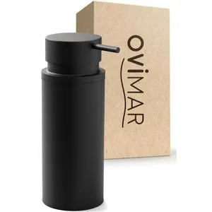 ovimar Seifenspender aus Edelstahl in Schwarz - Eleganter Seifenspender aus pulverbeschichtetem Edelstahl, ideal für modernes Bad-Design. Kompakt und langlebig mit einer Höhe von 19 cm.