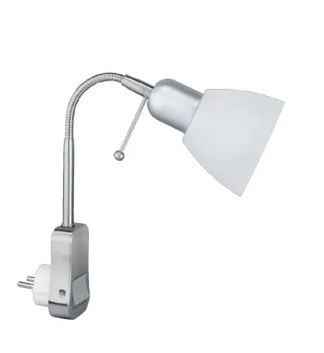 Trio Leuchten Stecker-Spot Ligara 8911211-07 - Moderne Wandleuchte in Nickel matt mit flexiblem Schirm aus weißem Kunststoff. Ideal für gezielte Beleuchtung und einfach zu bedienen dank integriertem Schalter.