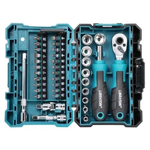 LIBRATON 37-tlg. 1/4 Zoll Ratschenkasten Mini Steckschlüsselsatz mit Bits, 4-13mm Stecknuss, Magnet-Antriebsgriff, Verlängerungen und Kardangelenk, Mit Aufbewahrungskoffer für DIY & Autoreparatur