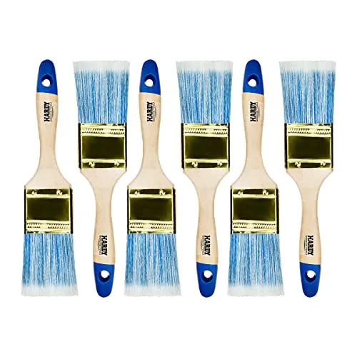 Hardy Working Tools 6 STK. Flachpinsel-Set 50 mm Serie 42, Lasurpinsel für Holzstreichen, Lackpinsel für Metall mit synthetischen Hellen Borsten.