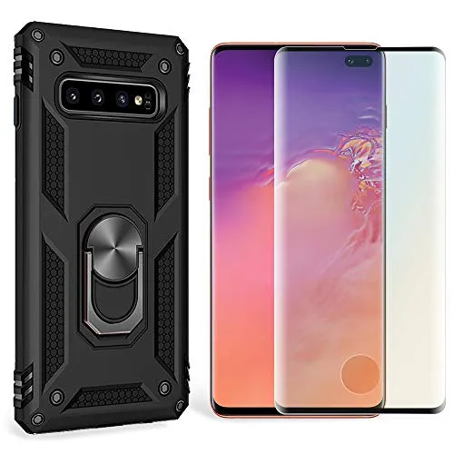 NALIA Panzerhülle für Samsung Galaxy S10 Plus - Ring-Ständer 360° & Magnet-Halterung Kompatibel - RINGDEFEND (Stoßfestes Outdoor Case) - Marke aus Berlin, Farbe:Schwarz