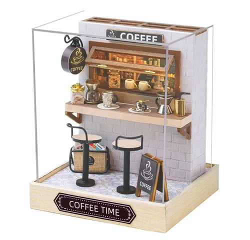 Cute Room 3D-Puzzle Puppenhaus Miniatur DIY Modellbausatz Mini Kaffee, Puzzleteile, 3D-Puzzle, Miniaturhaus, Maßstab 1:24, Modellbausatz zum basteln