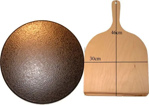 Set 350x20mm Pizzastein, Brotbackstein, aus glasiertem Cordierit mit Pizzaschauf