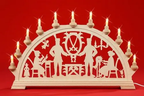 Kunstgewebe Taulin Schwibbogen - Traditioneller Lichterbogen aus dem Erzgebirge - Schwibbogen mit 11 Kerzen, handgefertigt aus Holz, bringt Erzgebirgsromantik in Ihr Zuhause. Maße: ca. 65 x 5 x 43 cm.
