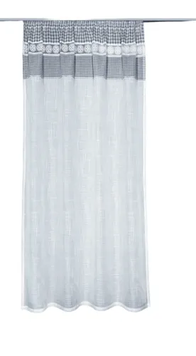 Fertigschal Gardine Walli Landhaus kariert weiß-grau 135x175cm - Elegante kariert Gardine für Landhausstil, aus hochwertigem Polyester, mit Kräuselband für einfache Montage und ideal für jeden Raum geeignet.