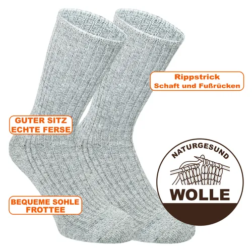 Wintersocken od. Kniestrümpfe extra viel Schafwolle grau mittel DICK & WARM