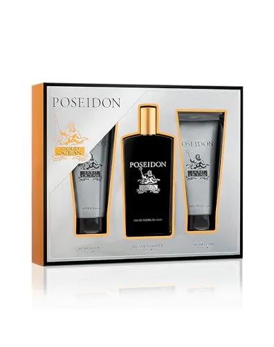 Instituto Espanol Hautreinigungs-Set POSEIDON GOLD OCEAN FOR MEN - 3 Stück - Herrendüfte - Hochwertiges Hautreinigungs-Set für Männer mit erfrischendem Duft und pflegenden Inhaltsstoffen für ein revitalisierendes Pflegeerlebnis.