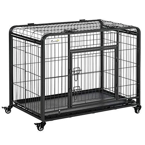 PawHut Hundekäfig Metall, PP - Hundeboxen: Robuste und sichere Transportbox aus starken Metallstäben, ideal für komfortable Reisen mit Ihrem vierbeinigen Freund.