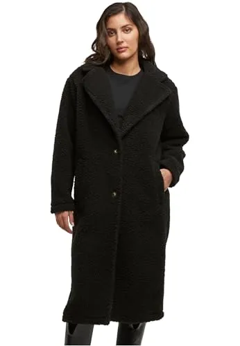 Urban Classics Damen Teddy Long Coat - Langer Kuschelmantel mit weitem Kragen - Stylischer Teddy-Mantel für kühle Tage, aus extra weichem Material gefertigt. Mit praktischen Taschen und entspannter Passform für höchsten Komfort. Ideal für Herbst und Winter.